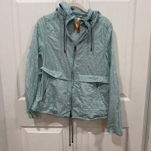 Free People Lightweight Hooded Windbreaker Jacket Pale Blue Textured Size‎ S